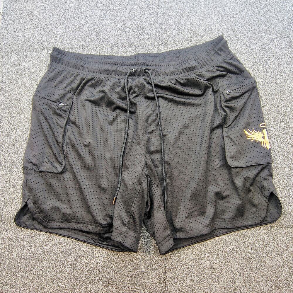 New Puma Melo Mesh Shorts Black Zippered Pockets Gold Logo Men's Size XXL